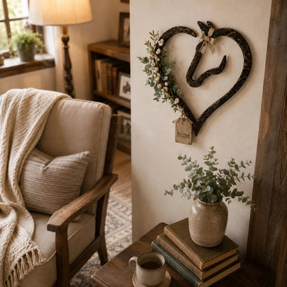 🎉Rustic Horse Heart Wall Decor with Greenery – Farmhouse Equestrian Home Accent