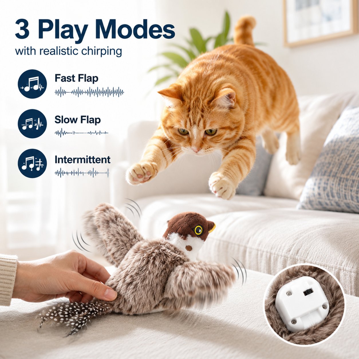 Flapping Bird Interactive Cat Toy, Hunting Stimulation Toy to Relieve Cat Boredom & Scratching