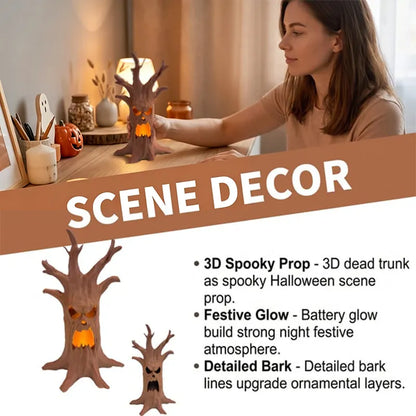 👻Spooky Haunted Tree Trunk Ornament 3D Printable LED Candle Holder Halloween Glowing Table Decor