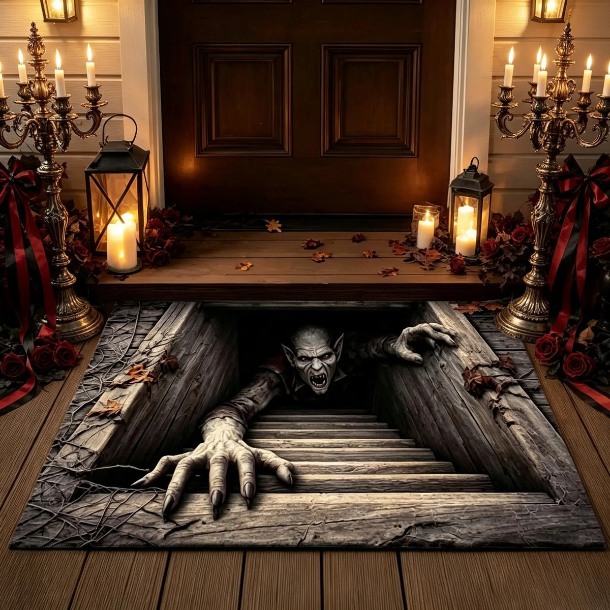🎃 Spooky Halloween Entryway Mat with 3D Skull and Creepy Clown Design 👻