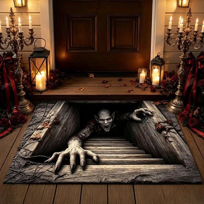 🎃 Spooky Halloween Entryway Mat with 3D Skull and Creepy Clown Design 👻