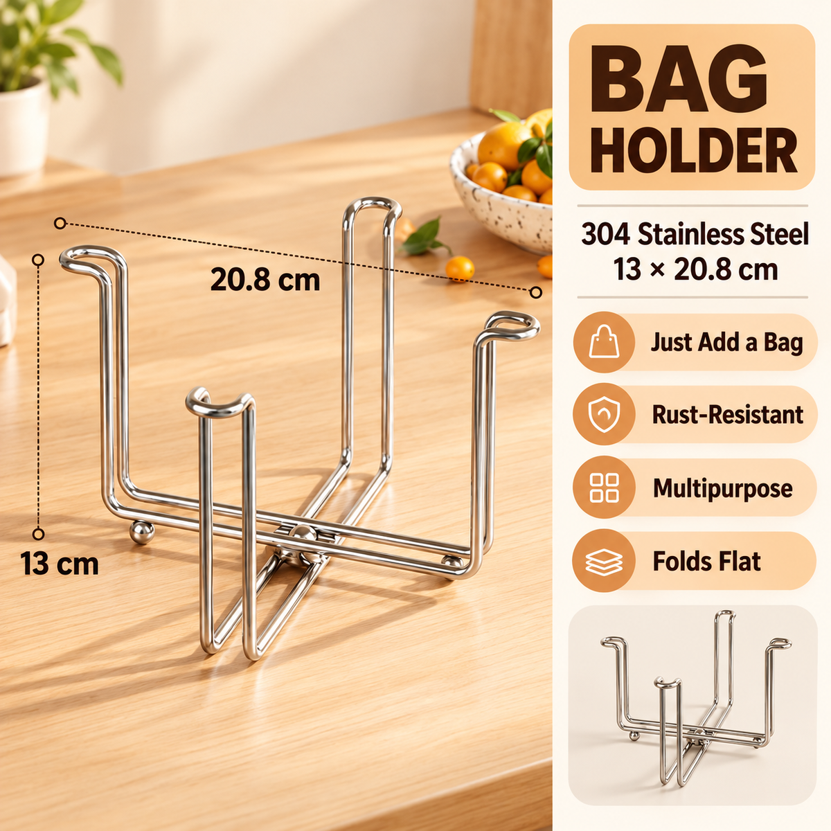 🍽️✨ 2-in-1 Foldable Kitchen Stand – Hold Bags, Dry Cups, Save Space