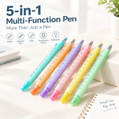 5-in-1 Precision Pen ✍️ – 0.5mm Writing Tool with Ruler & Stylus Features