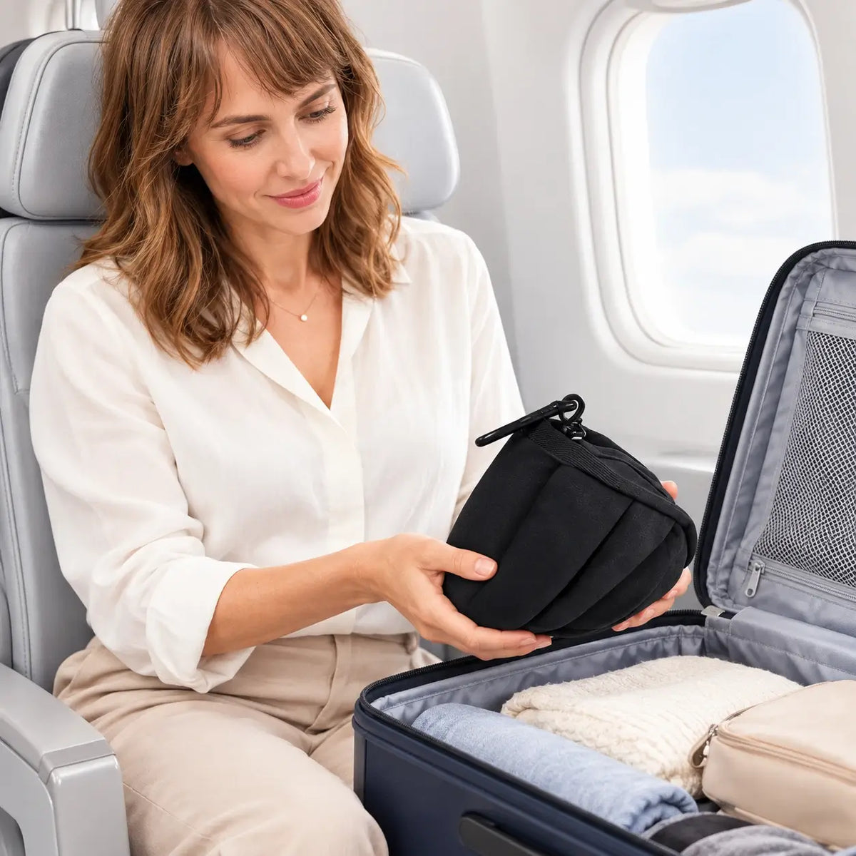 ✈️ 3-in-1 Airplane Sleep Kit – Pillow, Eye Mask & Body Sling