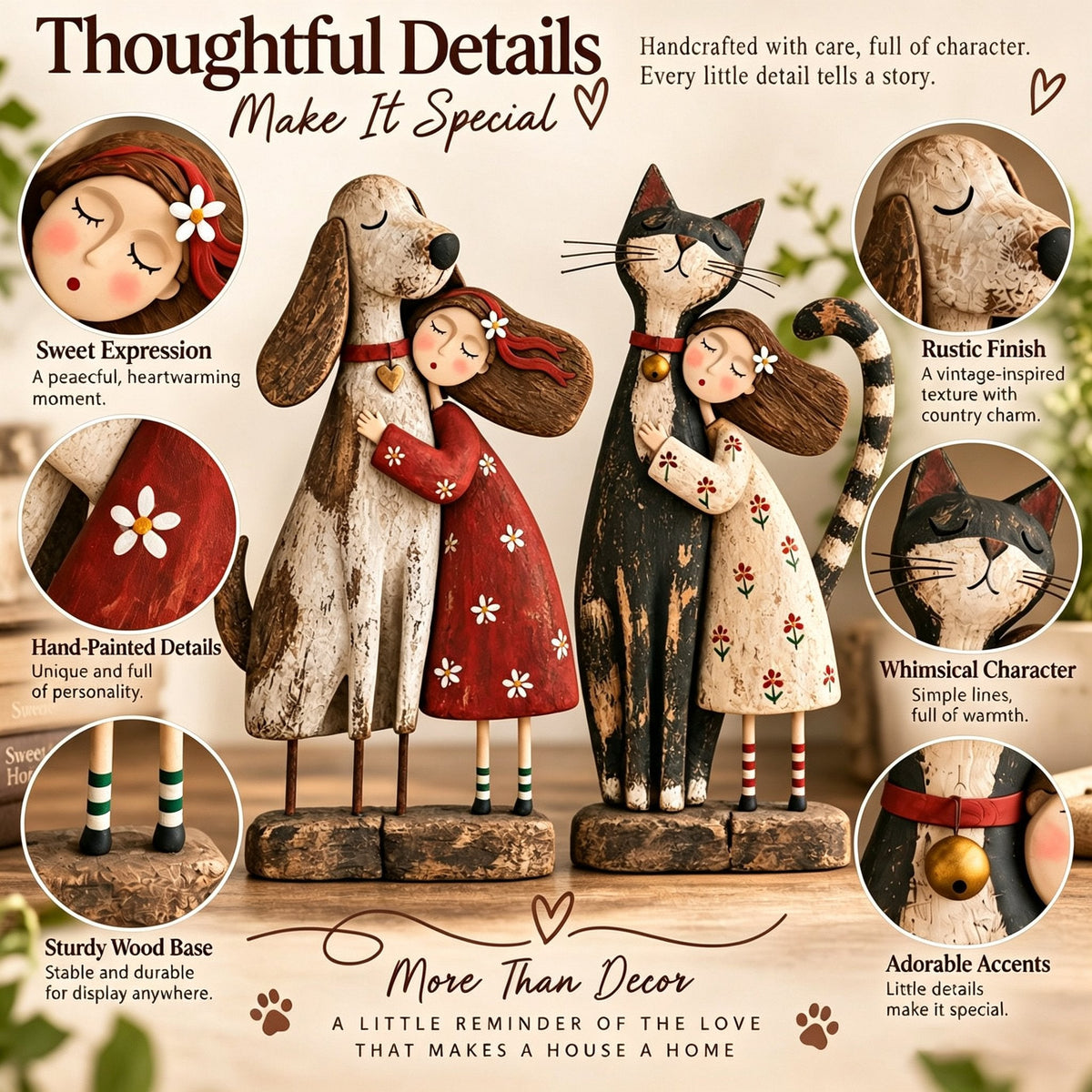 ❤️Some Friendships Don’t Need Words™ – Girl & Pet Hugging Figurine