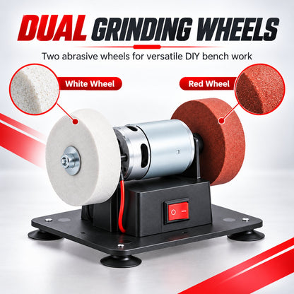 ⚙️ Compact 100W Bench Grinder with Adjustable Speed and Twin Wheels for Sharpening, Smoothing Edges and DIY Workshop Projects