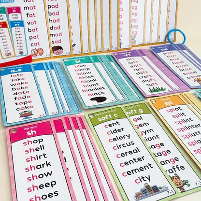 🌟 Phonics Flash Cards for Preschoolers, 117 Sound Families and 900+ Rhyming Words for Fun Early Reading Practice – 1 Set