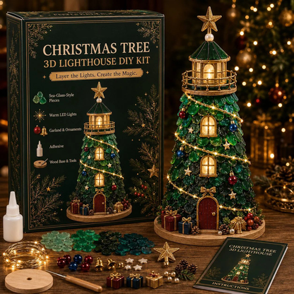 🎄Beginner-Friendly DIY Lighted Christmas Character Sea Glass-Style Lighthouse Kit Collection | Complete Kit with Sea Glass-Style Pieces, LED Lights & Step-by-Step Guide Included 💕