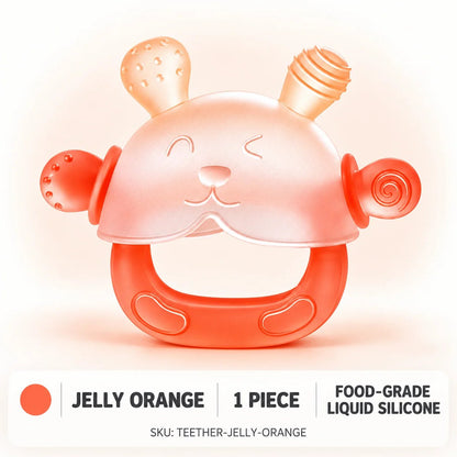 🐰 360° Food-Grade Silicone Bunny Teether – Full-Hand Easy-Grip Design