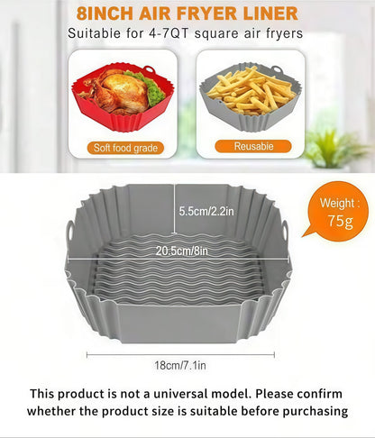 Reusable Air Fryer Silicone Liner 🍟 – 8" Nonstick Cooking Basket Insert