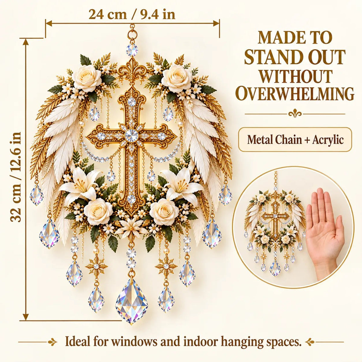👶 Holy Family Nativity Window Prism ✝️ Rainbow-Making Crystal Sun Catcher, 12.6 × 9.4 in ✨