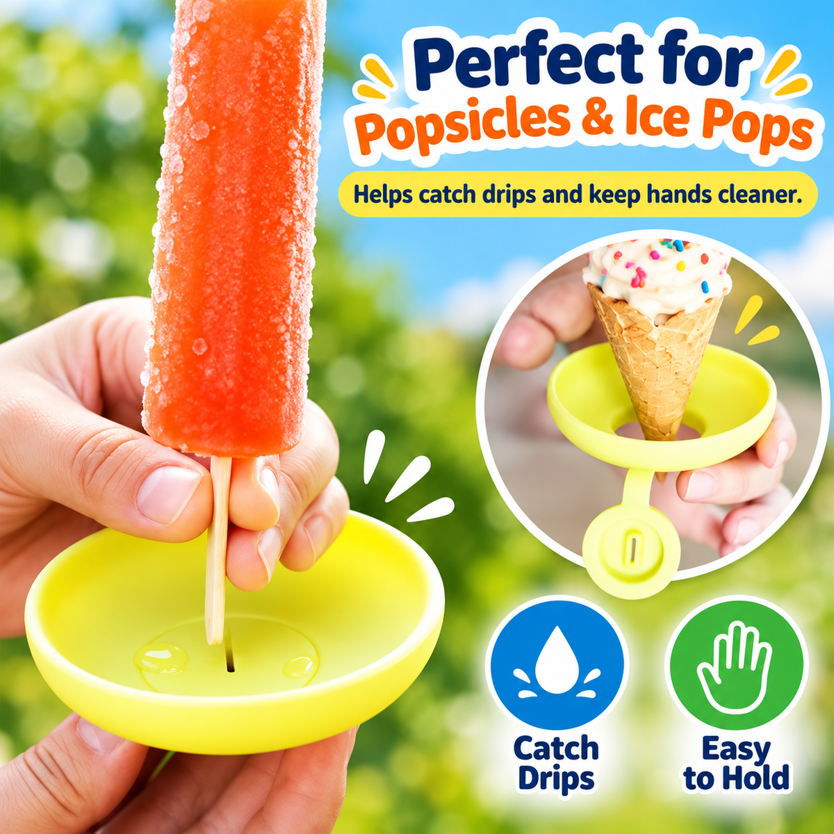 🍦 4-Piece Silicone Ice Cream Cone Holder Set with Leakproof Drip Covers