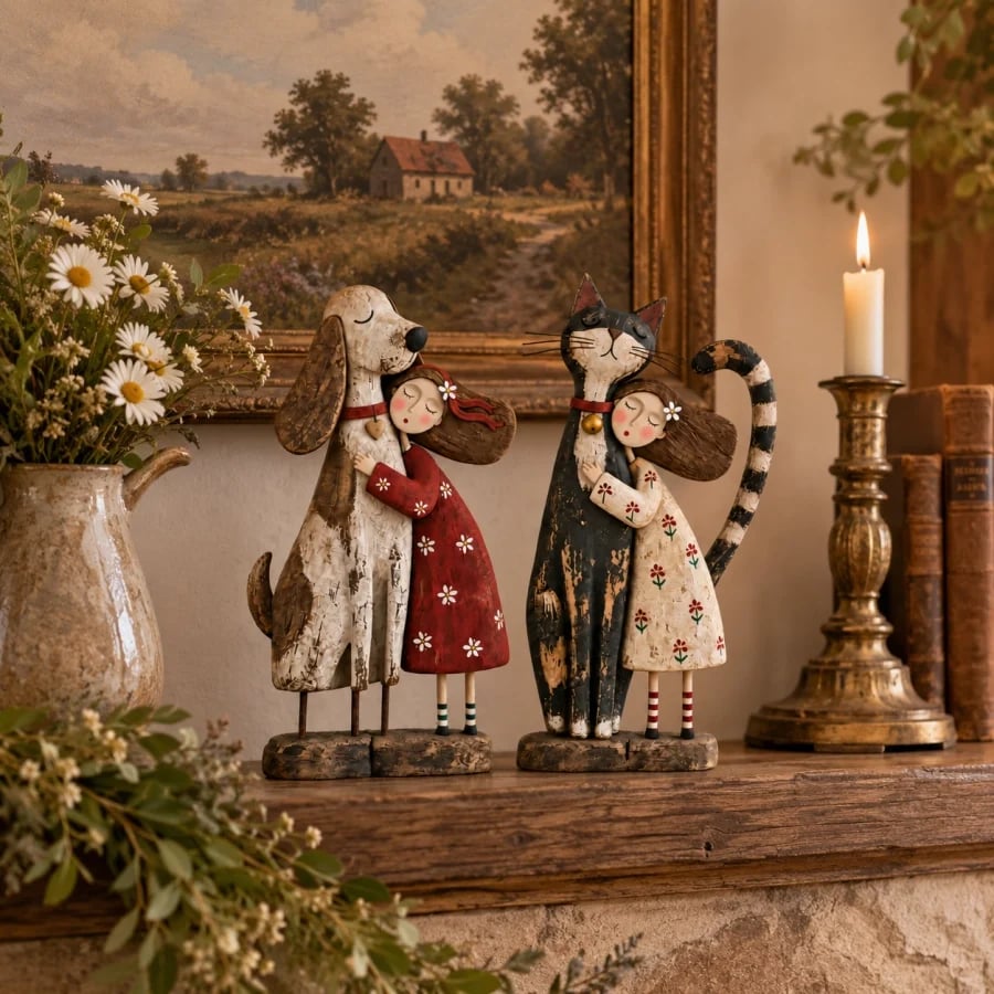 💕Girl & Her Best Friend Folk Art Figurine