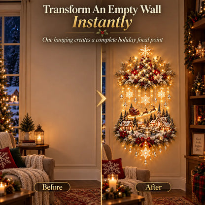 🎄 Enchanted Christmas Village Wall Decor with Cascading Warm Lights ✨ Cozy Holiday Tree Display for Living Rooms, Entryways & Staircases
