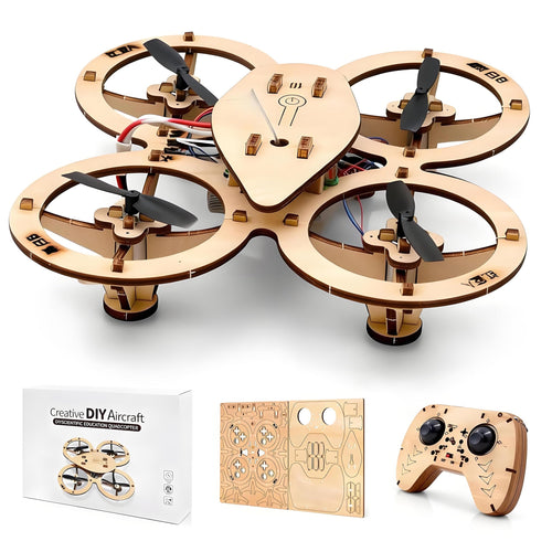 💯🔥Top Gift 2026 🎁 DIY Wooden Drone Assembly Kit, 2.4GHz RC Quadcopter with 360° Flip, Emergency Stop & Beginner Friendly Controls, STEM Building Toy for Teens & Adults