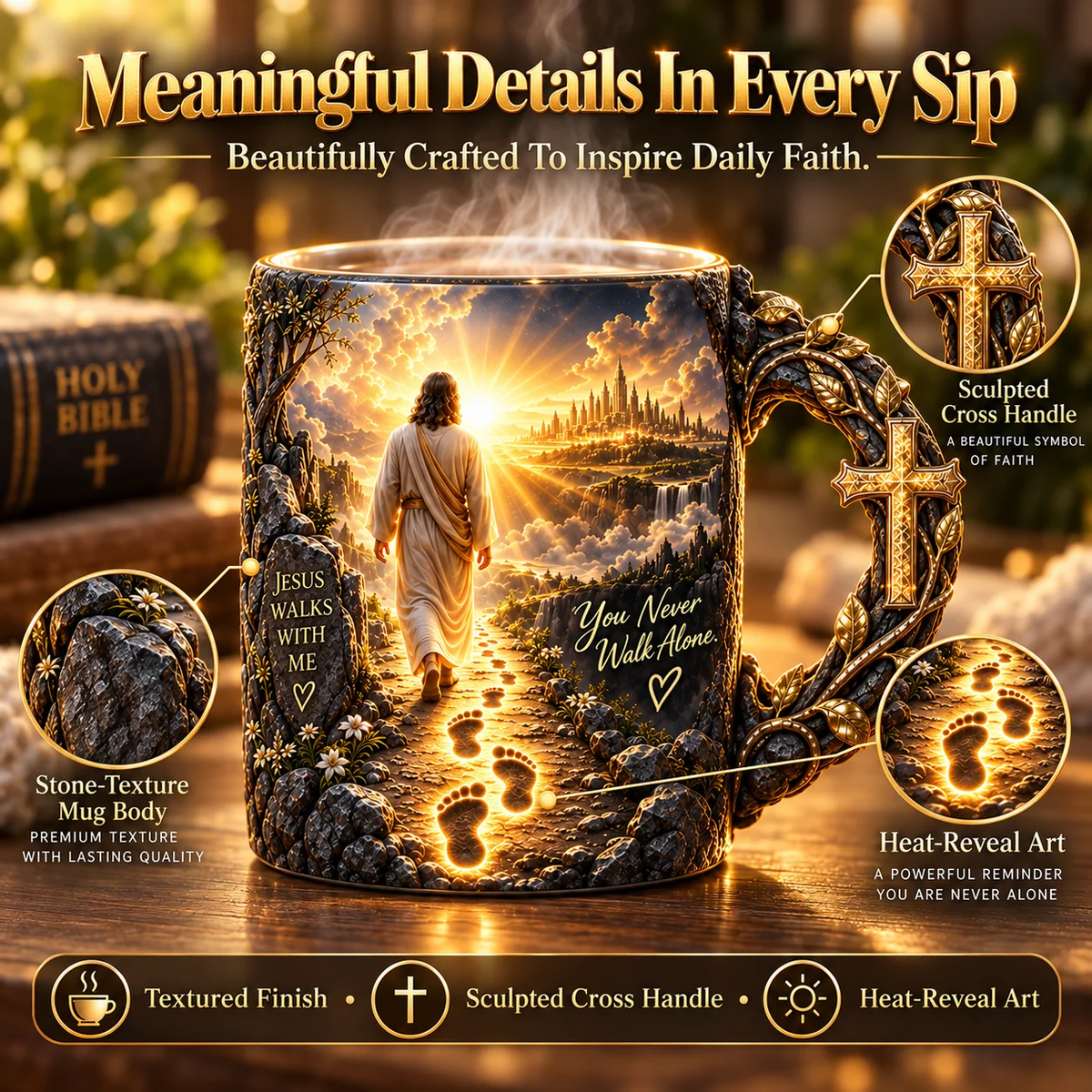 🔥 Last Day 49% OFF 🔥 ✝️ Jesus Walks With Me™ — Heat-Reveal Faith Mug | You Are Never Alone