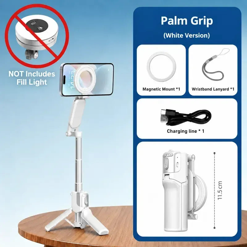 📸  Z3 Magnetic Selfie Stick Tripod – Zoomable Mini Palm Grip with Focus Adjustment Dial, 360° Rotation Stand, Bluetooth Remote & Universal MagSafe Phone Mount for Travel & Vlogging