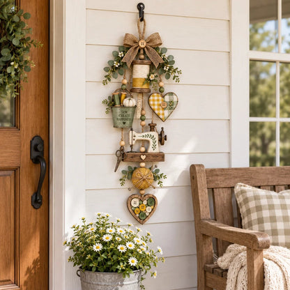✨🧵 Rustic Wooden Sewing - Themed Hanging Ornament with Remote Control Fairy Lights