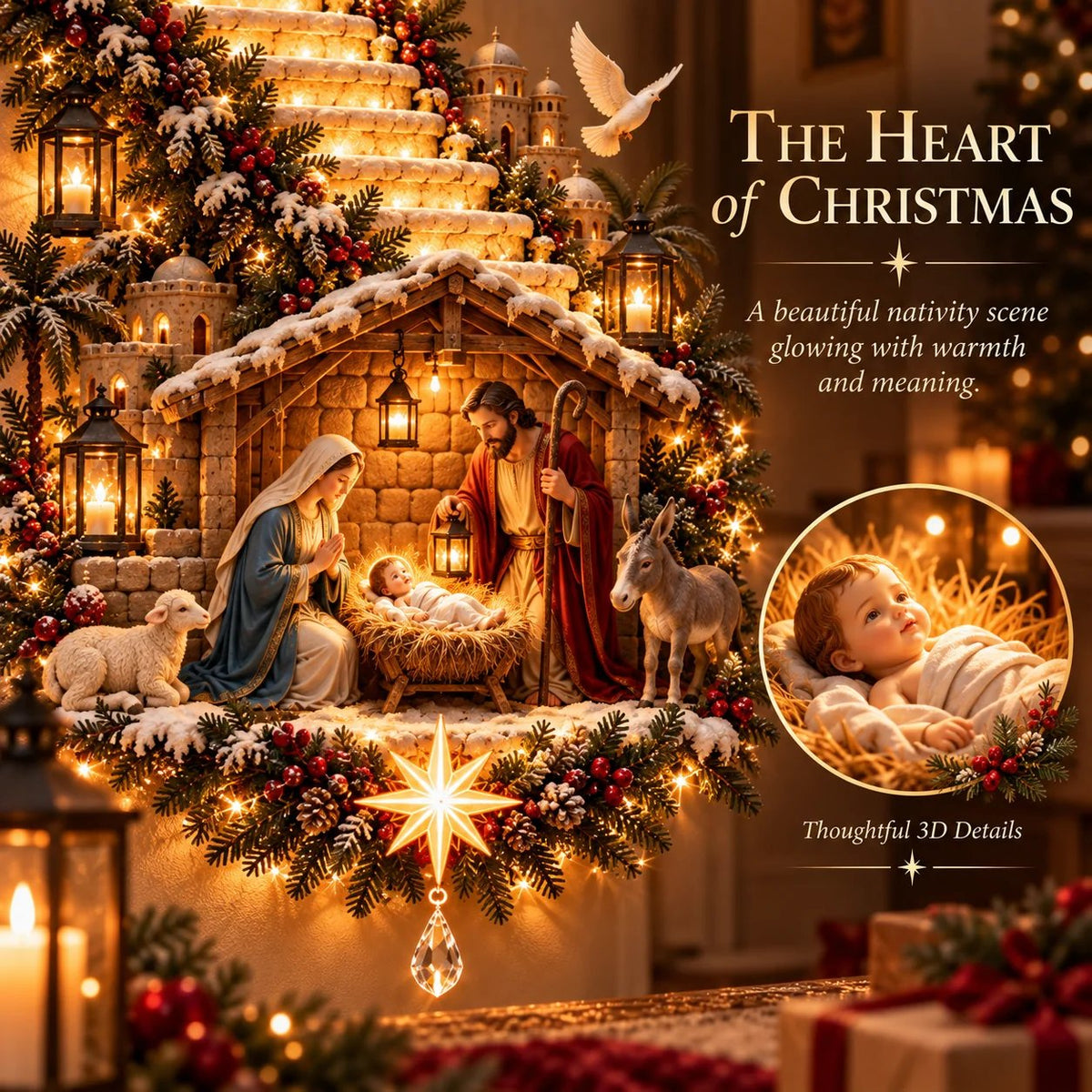 ✨ Jesus Light of Heaven Christmas Wall Hanging | Illuminated Nativity Stairway Decor ✝️