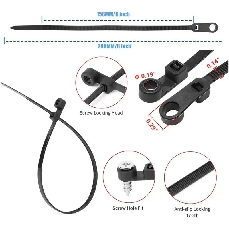 100-Pack Heavy-Duty Cable Ties 🔧 – 8.66" Screw-Mount Nylon Straps, 75 lb Rating