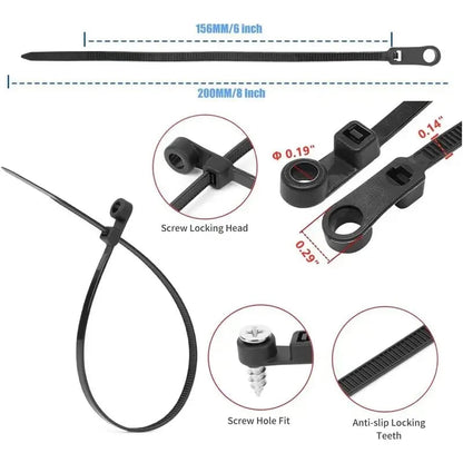 100-Pack Heavy-Duty Cable Ties 🔧 – 8.66" Screw-Mount Nylon Straps, 75 lb Rating