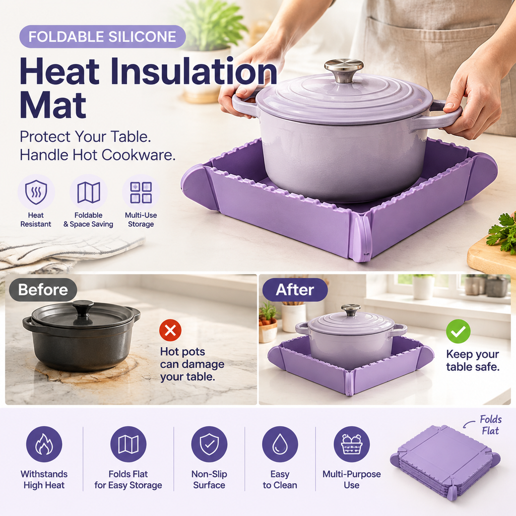 🍳 Foldable Magnetic Silicone Trivet – Heat-Resistant Pot Mat & Kitchen Tray