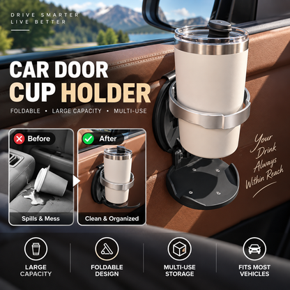 🚗🥤Multifunctional Foldable Car Door Cup Holder Large Diameter Drink and Water Bottle Storage Rack