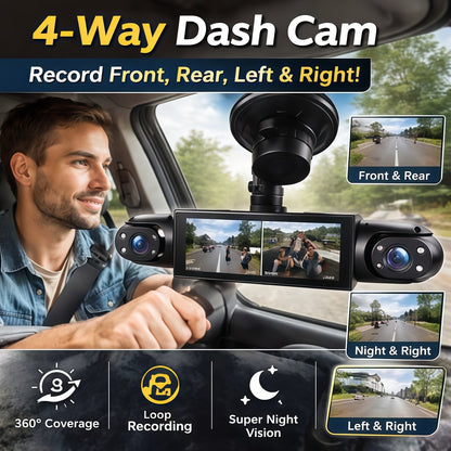 🚗 4-Camera Dash Cam System –📹 1080P Multi-Angle Driving Recorder