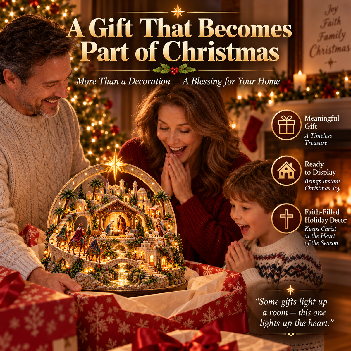 🌟 Lighted Bethlehem Nativity Village – Star Arch Christmas Tabletop Decor 🎄