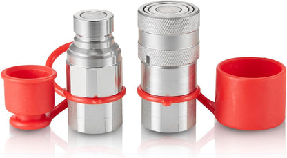 💯VEVOR 1/2" Flat Face Hydraulic Couplers, 1/2" NPT Skid Steer Hydraulic Quick Connect Couplers with 2 Dust Caps (ISO16028)