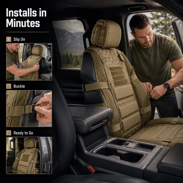 🎖️ Military‑Style Auto Seat Protectors｜Universal Fit Heavy‑Duty Cushion For Long‑Drive Vehicle Owners