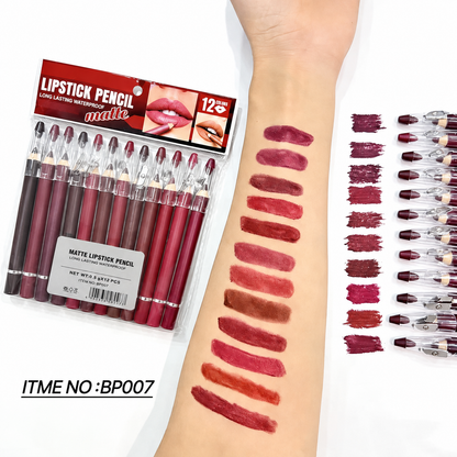 12Pcs Matte Lip Liner With Sharpener Set Waterproof Smudgeproof Precise Contour Lipstick Pens 🖌️