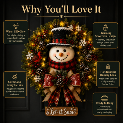 ✨✨Hot Sale 50% OFF⛄ Snowman Lighted Christmas Wreath™ – Festive Holiday Door Decor