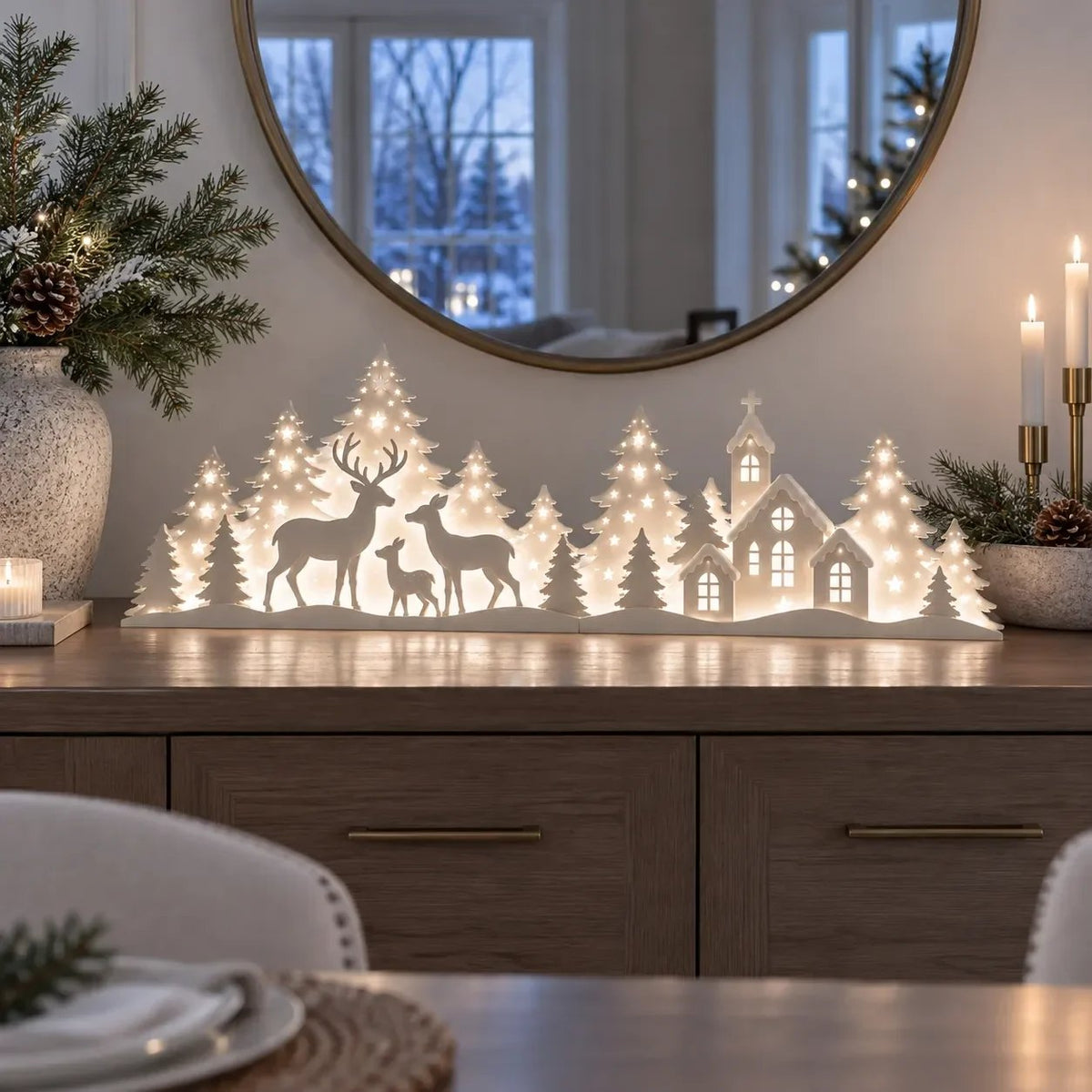 LED Christmas Deer and Village Window Decor
