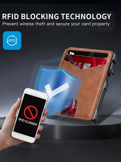 🔥🔥Wallet for Men - with Pop Up Aluminum Case Slim Slots Credit Card Holder RFID Blocking Bifold Minimalist Wallet