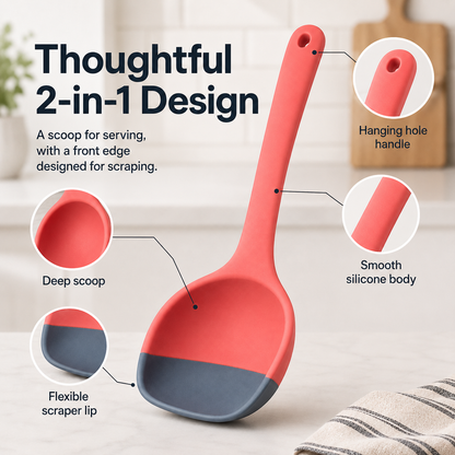 🥄 2-in-1 Silicone Cooking Spoon – Scoop, Scrape & Serve with Ease