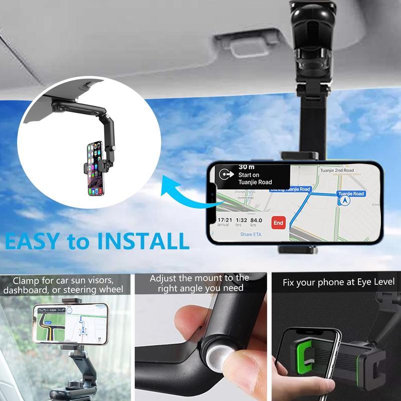 🚗 Universal Car Phone Holder for Sun Visor, 360° Rotating, Retractable & Anti-Slip Secure Mount