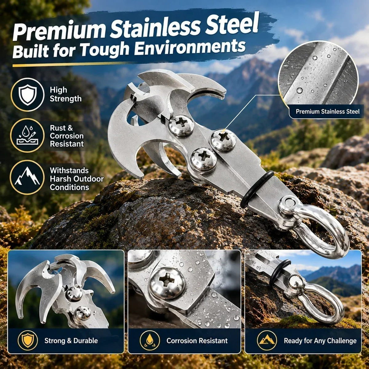 Heavy-Duty Mountaineering Grappling Hook 🏕️ – Versatile Outdoor Utility Tool