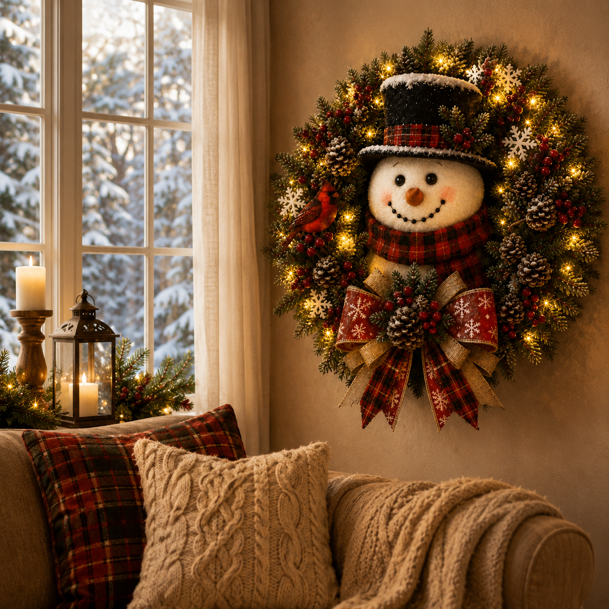 ✨✨Hot Sale 50% OFF⛄ Snowman Lighted Christmas Wreath™ – Festive Holiday Door Decor