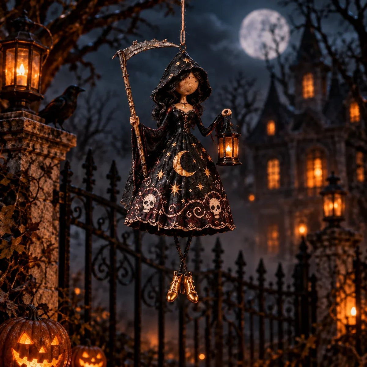 🎃 Midnight Ladies – Gothic Halloween Hanging Decor, Dark Spooky Wall Ornament