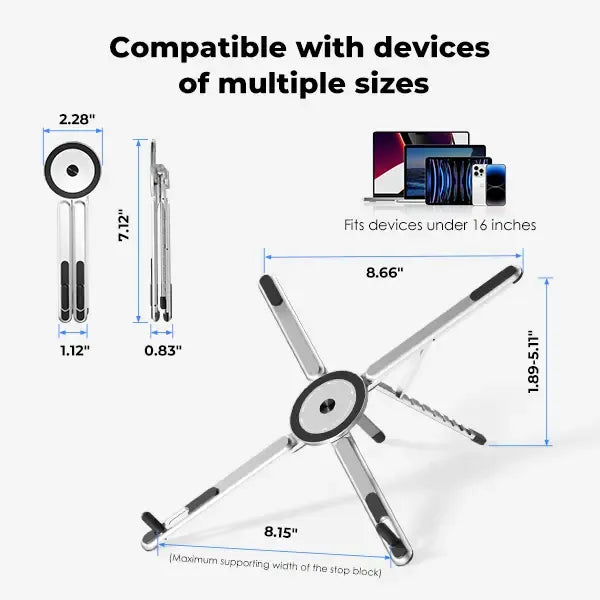 💻 Foldable Aluminum Laptop Stand – Built-In Magnetic Phone Holder