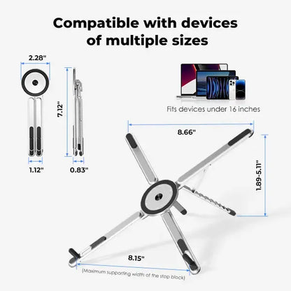 💻 Foldable Aluminum Laptop Stand – Built-In Magnetic Phone Holder