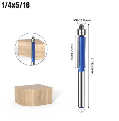 🪵 4-Piece Flush Trim Router Bits – Dual Bearings, 1/4" Shank