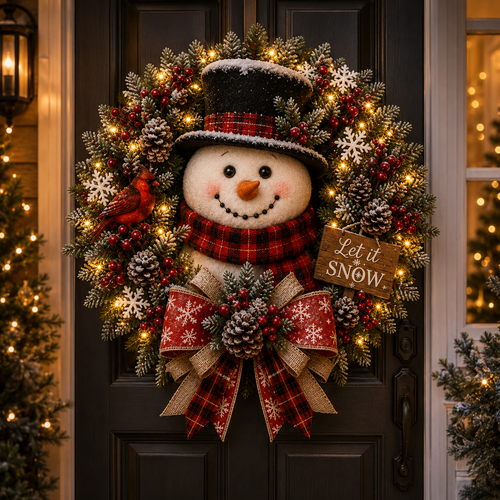 ✨✨Hot Sale 50% OFF⛄ Snowman Lighted Christmas Wreath™ – Festive Holiday Door Decor