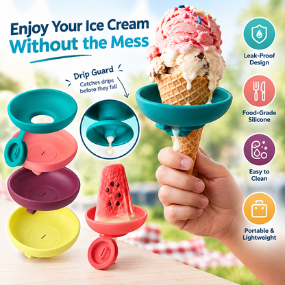🍦 4-Piece Silicone Ice Cream Cone Holder Set with Leakproof Drip Covers