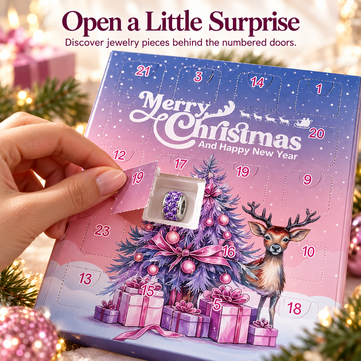 🎄 Christmas Advent Calendar 24 Days DIY Charm Bracelet & Necklace Making Kit, Purple Pink Crystal Beads Jewelry Set, Christmas Gift for Girls