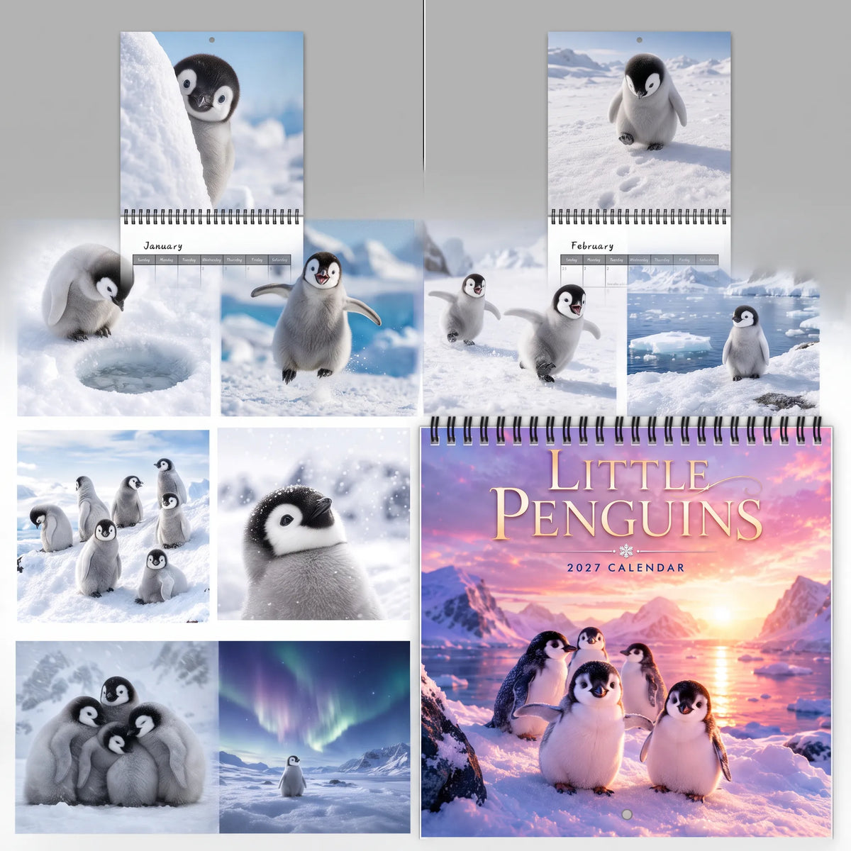 🐧 Penguin Wall Calendar 2027, Cute Monthly Planner With Notes At Home