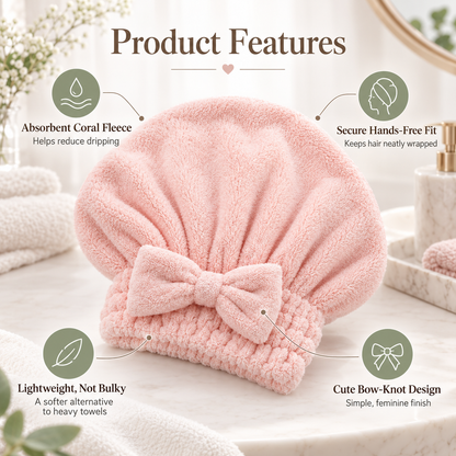 🎀 Ultra-Soft Coral Velvet Bow Hair Towel Wrap | Buy 2, Get 1 Free 🛁