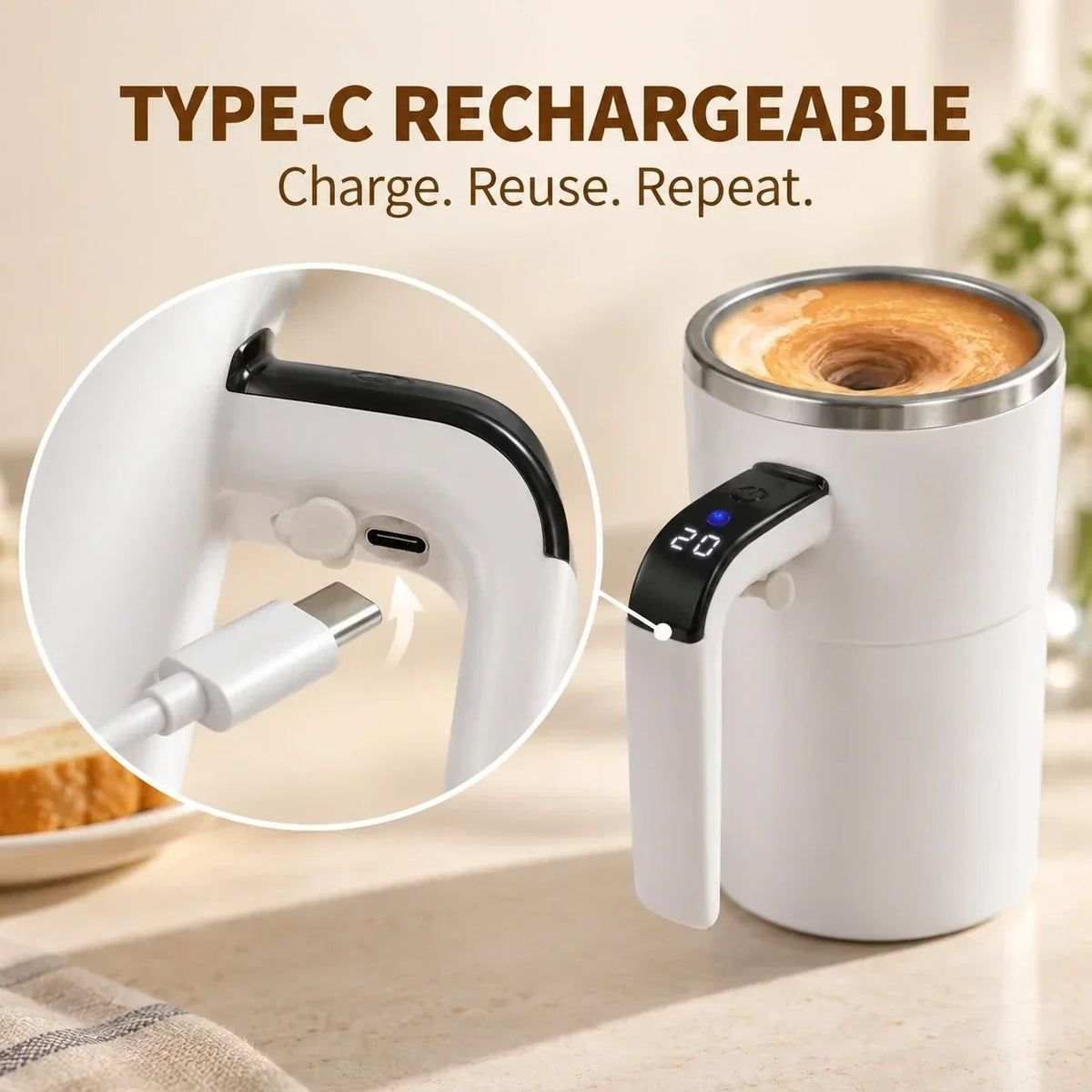☕ Rechargeable Auto-Mixing Mug – Hands-Free Stirring for Coffee & More