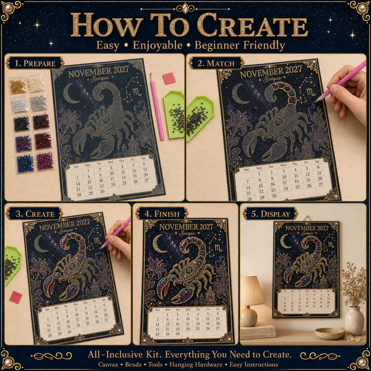🌙💫 A Year Written in the Stars— Beginner-friendly DIY bead art calendar kit '12 Zodiac Signs 2027’💕